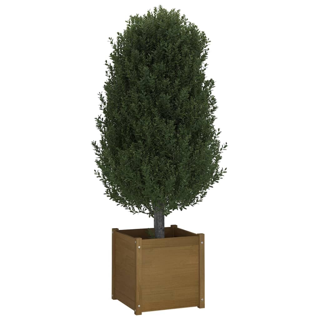 Coespram Square Honey Brown Wooden Planter Box 19.7 in Solid Pine Outdoor Planter for Patio Garden Terrace Flower Herb Display