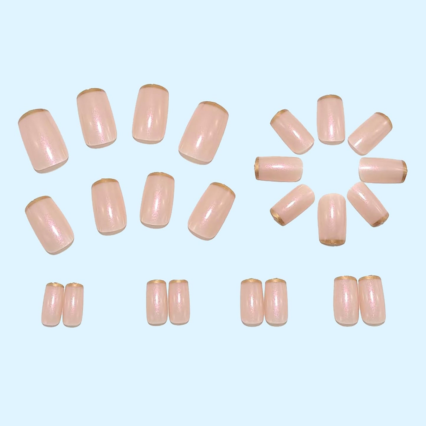 Medium Square Press on Nails Gold French Tip Fake Nails Nude Pink Nails Press ons Acrylic Nails False Nails Artificial Full Cover Stick on Nails for Women Girls 24 Pcs