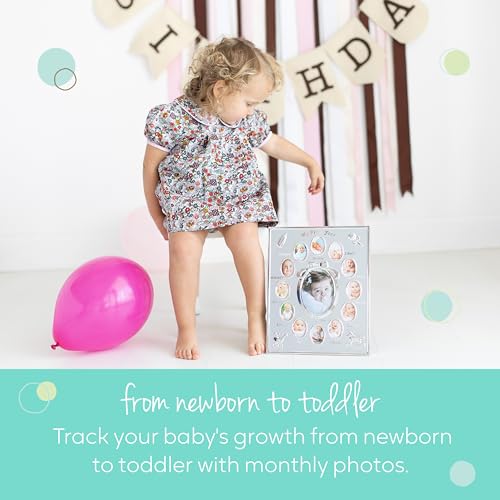 Tiny Ideas Baby’s My First Year Picture Frame, Monthly Milestone Photo Collage, 12 Month Baby Keepsake, Nursery Wall Decor and Baby Gift, Silver