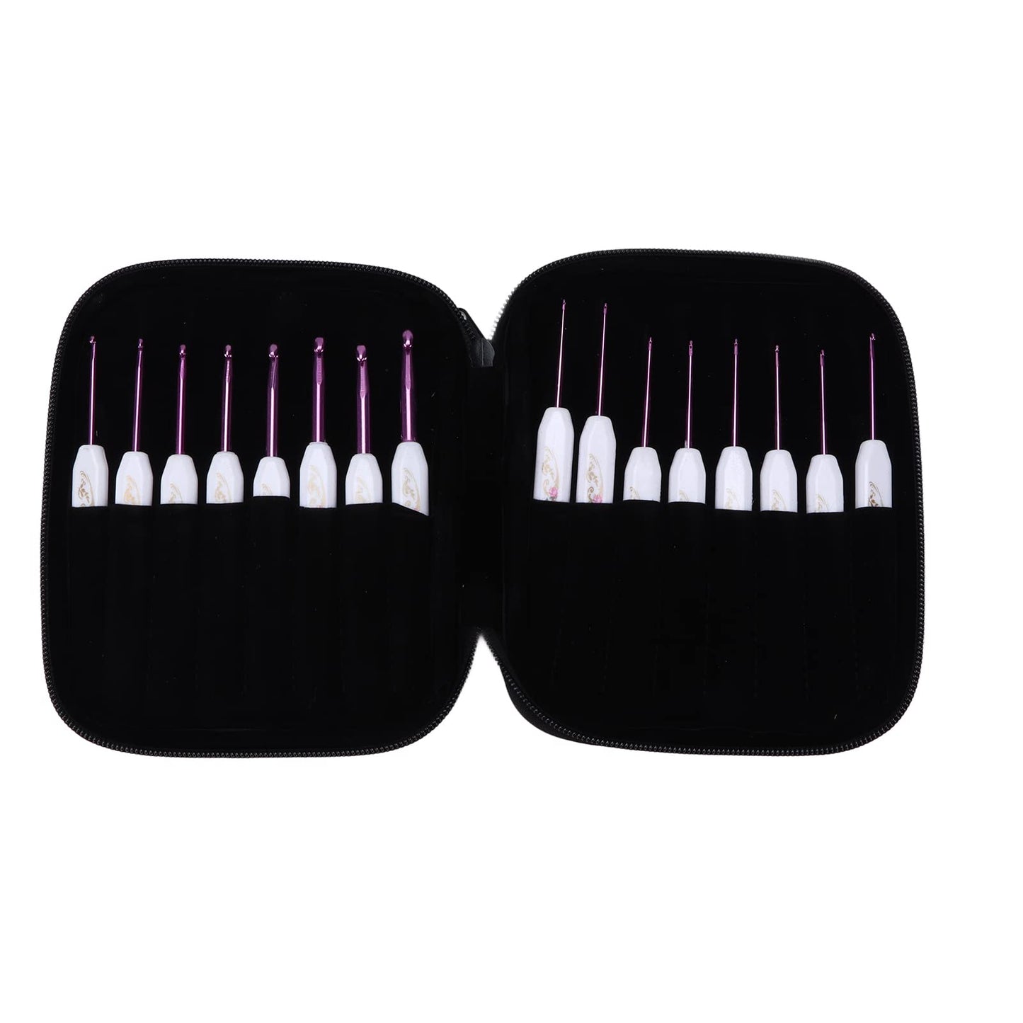 Crochet Hooks Needles,16 Pcs Cute Needles for Arthritic Hands,Extra Long Chinese Style Crochet Hook Set Flower Pattern Ergonomic Soft Grips Knitting Hook for Crochet Yarn Craft (Pink)