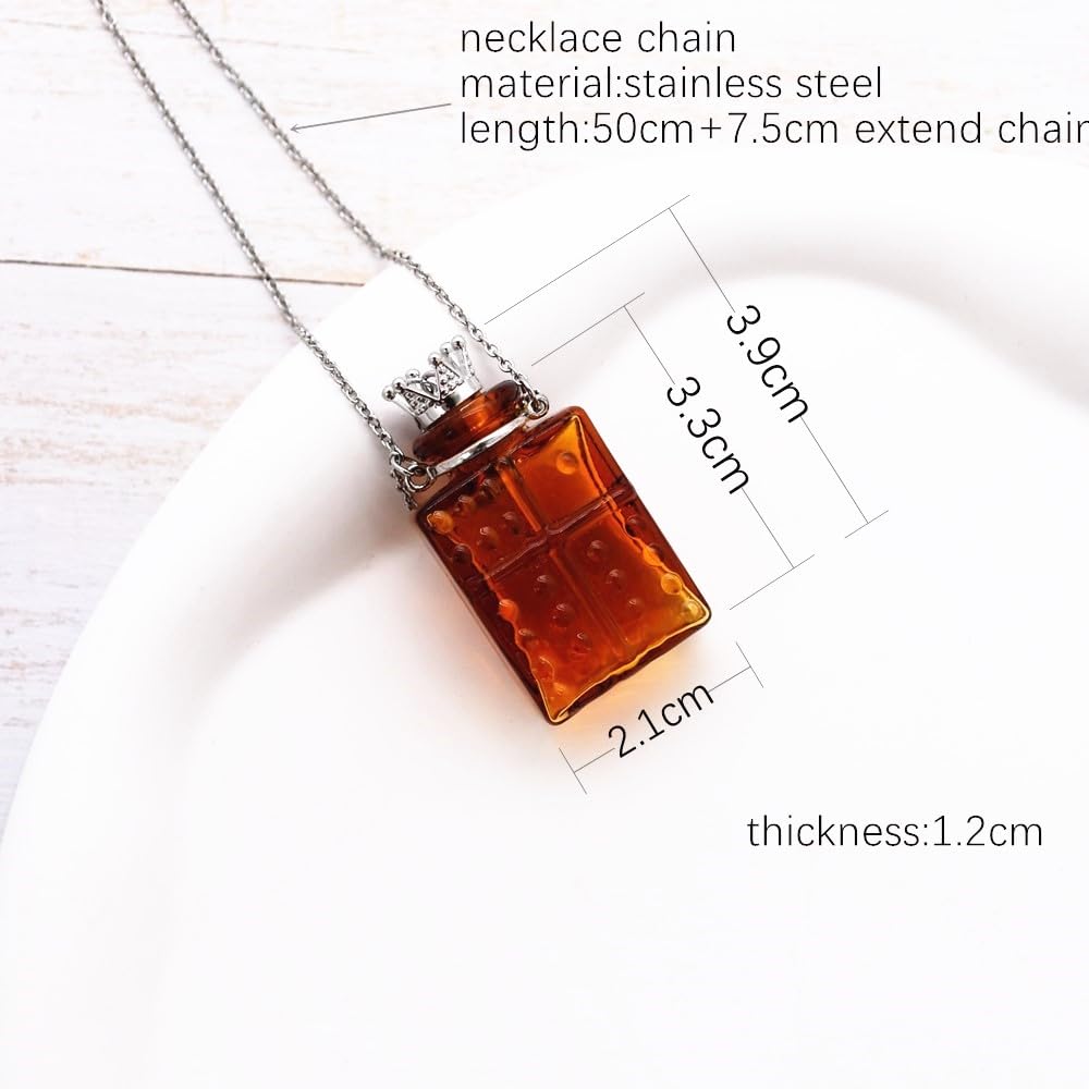 Handcrafted Glaze Glass Square Refillable Essential Oil Necklace Pendant - Aromatherapy Perfume Diffuser Pendant with Stainless Steel Chain (Red)