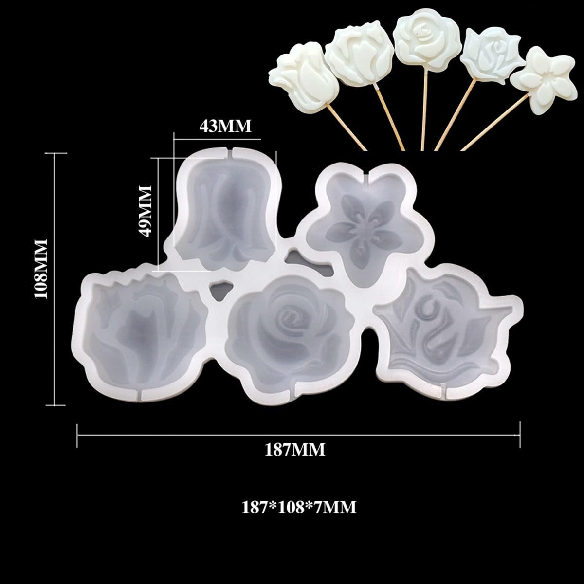 mostsom 2pcs/lot Rose Shape Silicone Mold Lollipop Mould Children Kids DIY Baking Tools for Chocolate Candy Biscuit Home Kitchen Accessories (F_ Rose Flower)