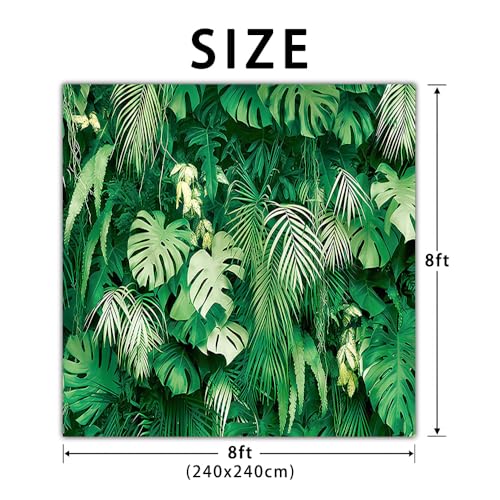 8x8FT Jungle Safari Plants Photo Background Hawaiian Luau Green Tropical Palm Leaves Photography Backdrop Birthday Party Baby Shower Polyester Decorations Supplies Banner - size: 8x8FT