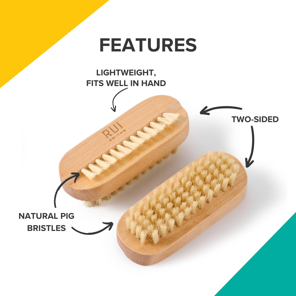 Rui Smiths CarbonConscious Wooden Nail Cleaning Brush with 2-Sided Bristles for Manicure and Pedicure Grooming | Made with Wood and Pig Bristles