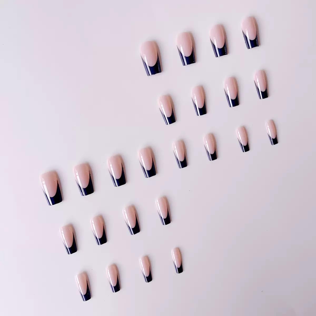 CTTHNBD Medium Press on Nails & Square Press on Toenails Set, Black French Tip Fake Nails Kit - for Women Manicure 48 Pcs