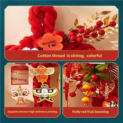 Handcrafted Cotton Thread Chinese Knot Ornament New Year Pendant for Holiday Parties and Gifting Easy Install Cotton Knot Wall Pendant with Hook for Holiday Parties Social