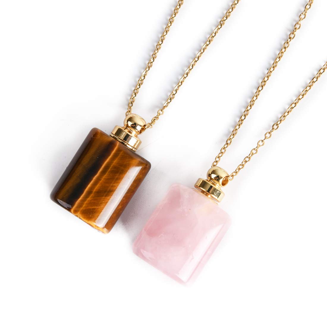 YGLINE Natural Healing Stone Essential Oil Diffuser Perfume Bottle Pendant Necklace Jewelry (Rose Quartz)