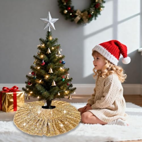 Gold Christmas Tree Skirt Mini 24 in Velvet Ruffled Tree Skirt