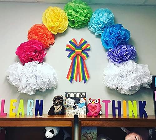 Hying Large Rainbow Bow for Wreath, Gay Pride Wreath Bow for Front Door Pride Month Events Parades Birthday Party Indoor Outdoor Wall Decoration Supplies Ornament