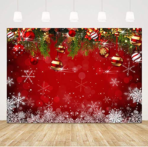 Snowflake Christmas Photography Backdrop for Winter New Year Eve Family Party 5x3ft Birthday Glitter Bokeh Sparkle Red Xmas Background Newborn Baby Shower Decoration Photo Booth Props