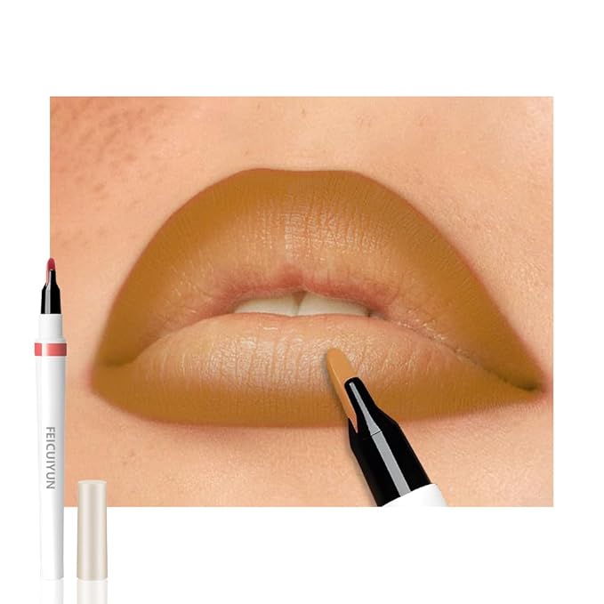 Matte Calligraphy Liquid Lip Liner Lipstick Pencil, Golderod Nude Pink Long-Lasting Transfer-Proof Lip Stain, Lightweight Lipstick, Sheer Buildable Color, Fades to a Natural Wash of Colors