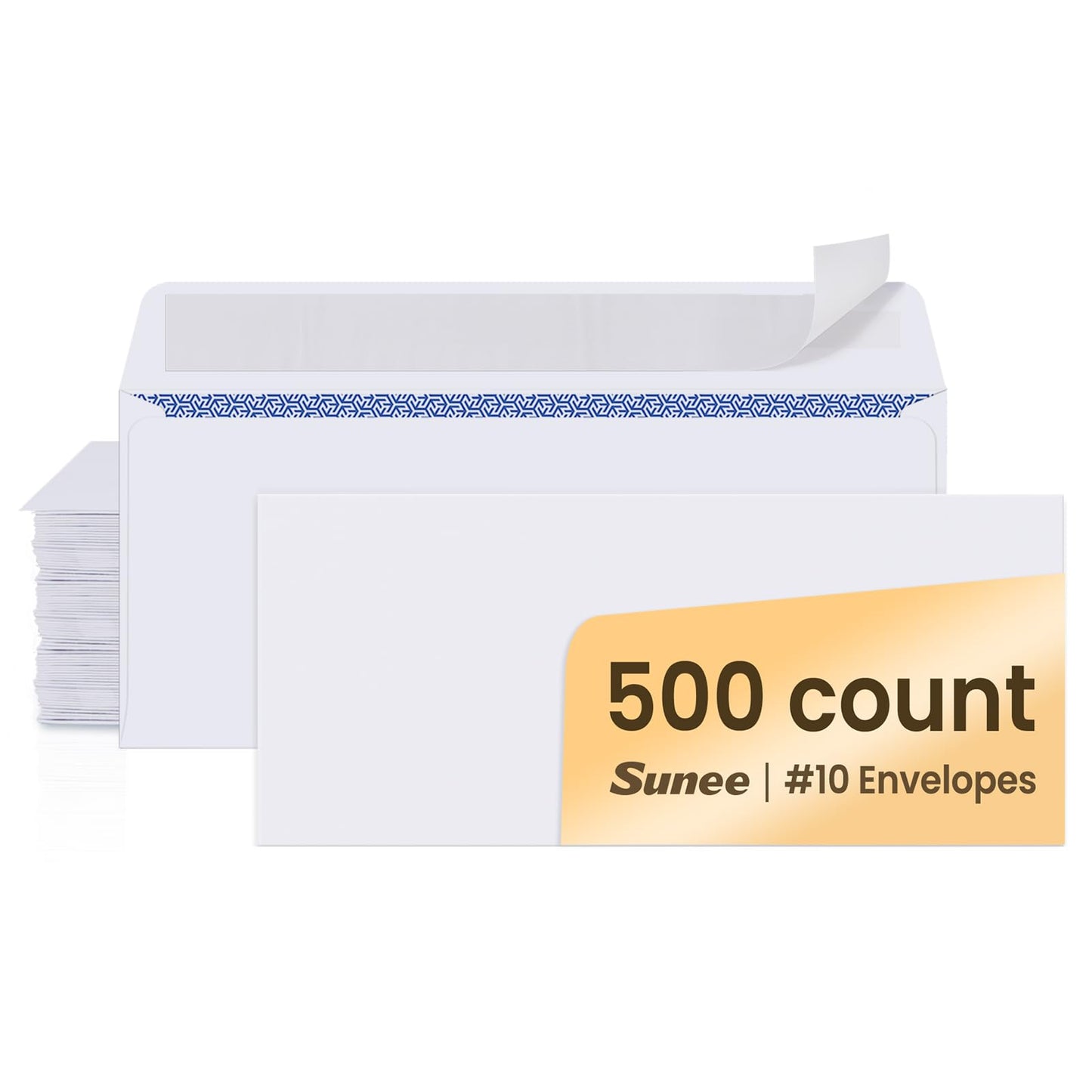 SUNEE #10 Security-Tinted Self Seal Envelopes – 500 Pack White Windowless Mailing Envelopes, 24LB Printer Friendly for Business, Home & Office Use (4-1/8 x 9-1/2")