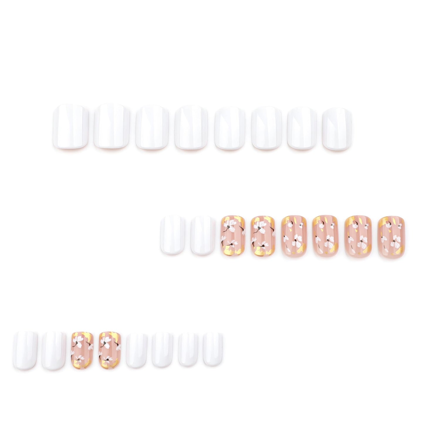 Black Press on Nails Short Square Fake Nails Gold Flowers Leaf False Nails Gold Foil Designs Artificial Acrylic Nails Glossy Glue on Nails Press ons for Women Girls Manicure Art 24Pcs