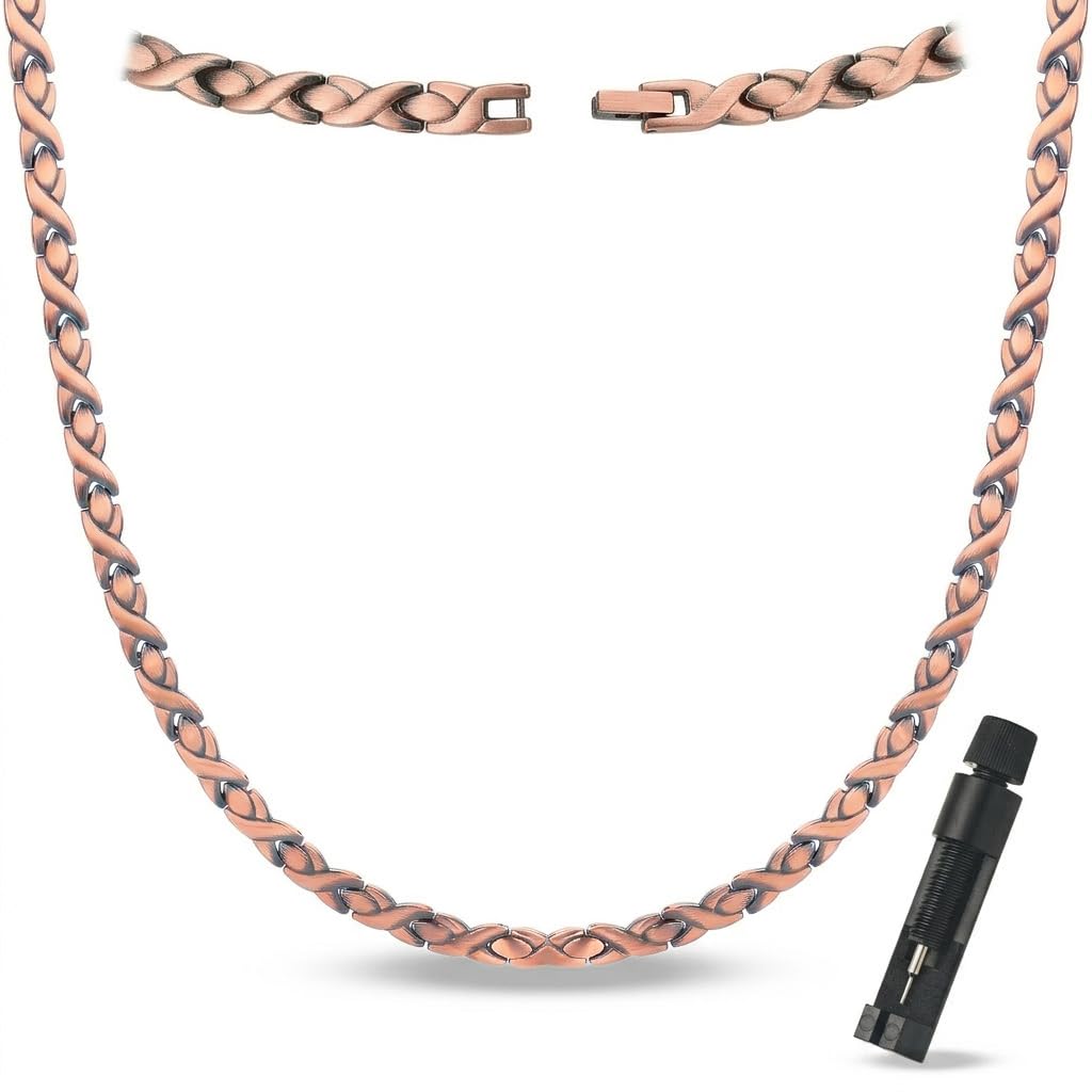 Fashtour Copper Necklace for Men Women, 99.99% Pure Copper Magnetic Chains Necklace with 3500 Gauss Ultra Strength Neodymium Magnets, Adjustable Jewelry Gift with Sizing Tool (Copper 006)