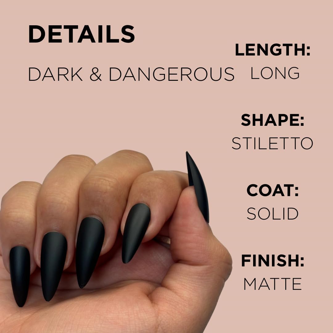 DARK & DANGEROUS Press-On Nails by Lavaa Beauty | Long Stiletto | Matte Black Stiletto Nails