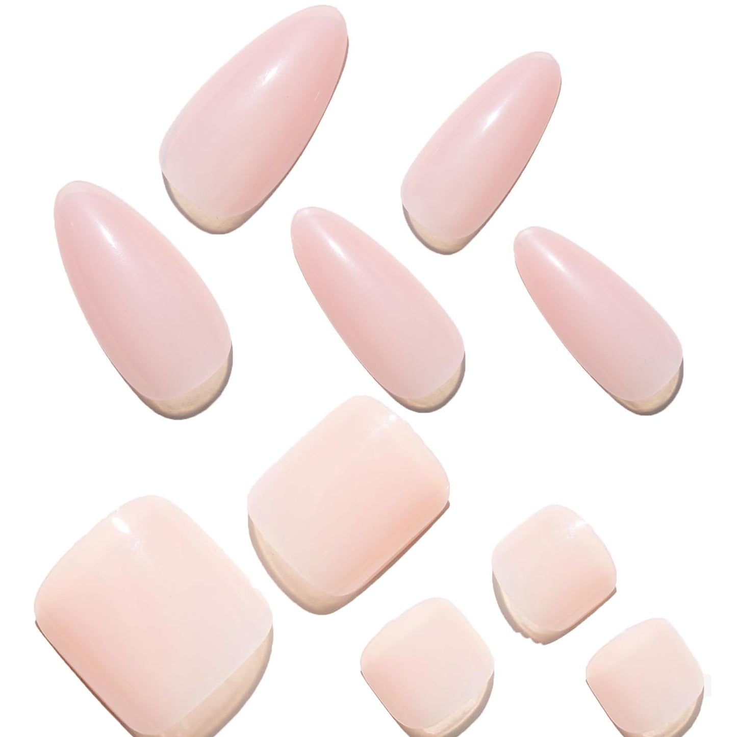 GLAMERMAID Press On Nails Almond with Press on Toenails Sets,Nude Pink 48 Pcs Nails Press Ons,Hand and Toenails Sets for Women