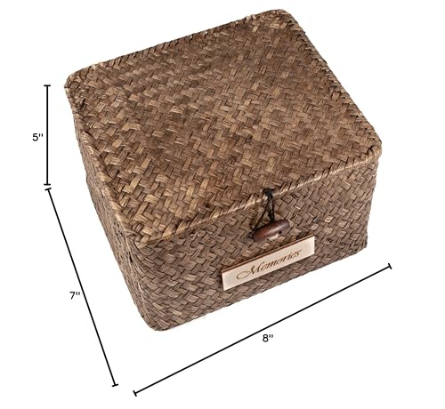 Photo Storage Box - Keepsake Box - Inner 6 Plastic Photo Case Keeper Organizer - Natural Hand Crafted Stationery Storage Containers for Organizing Pictures Stickers Postcards Scrapbooking - Seagrass