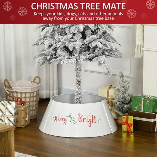 26 Inch Christmas Tree Stand Cover, Metal Tree Collar Ring for Holiday Decor, Cream White