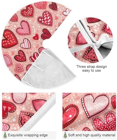Pfrewn Valentine Tree Skirt 36" Sweet Red Patch Hearts Christmas Tree Skirts Mother's Day Xmas Mat for Holiday Festival Party Wedding Decor