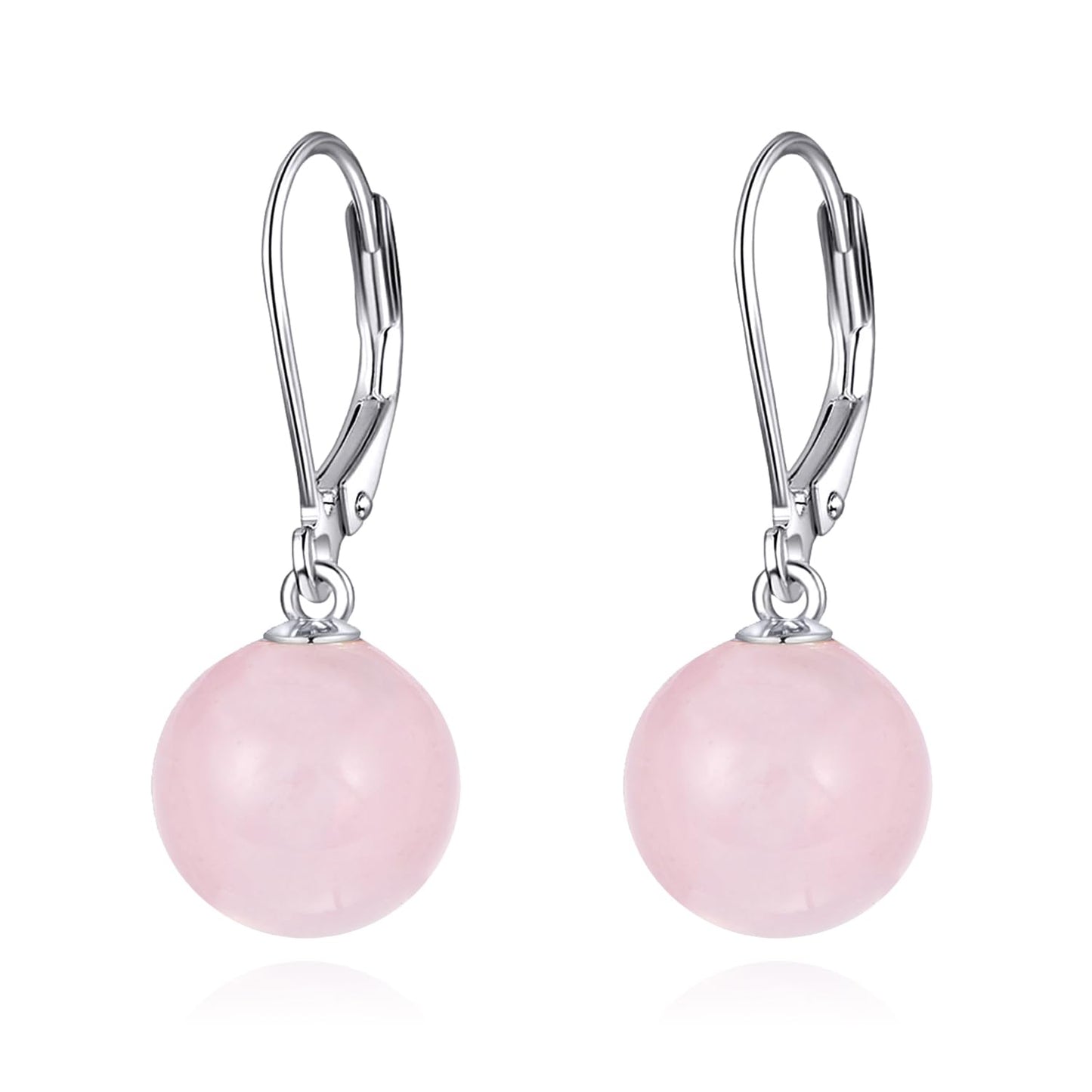 925 Sterling Silver Rose Quartz Leverback Earrings Dangle Drop Jewelry Gifts for Women (Rose Quartz)