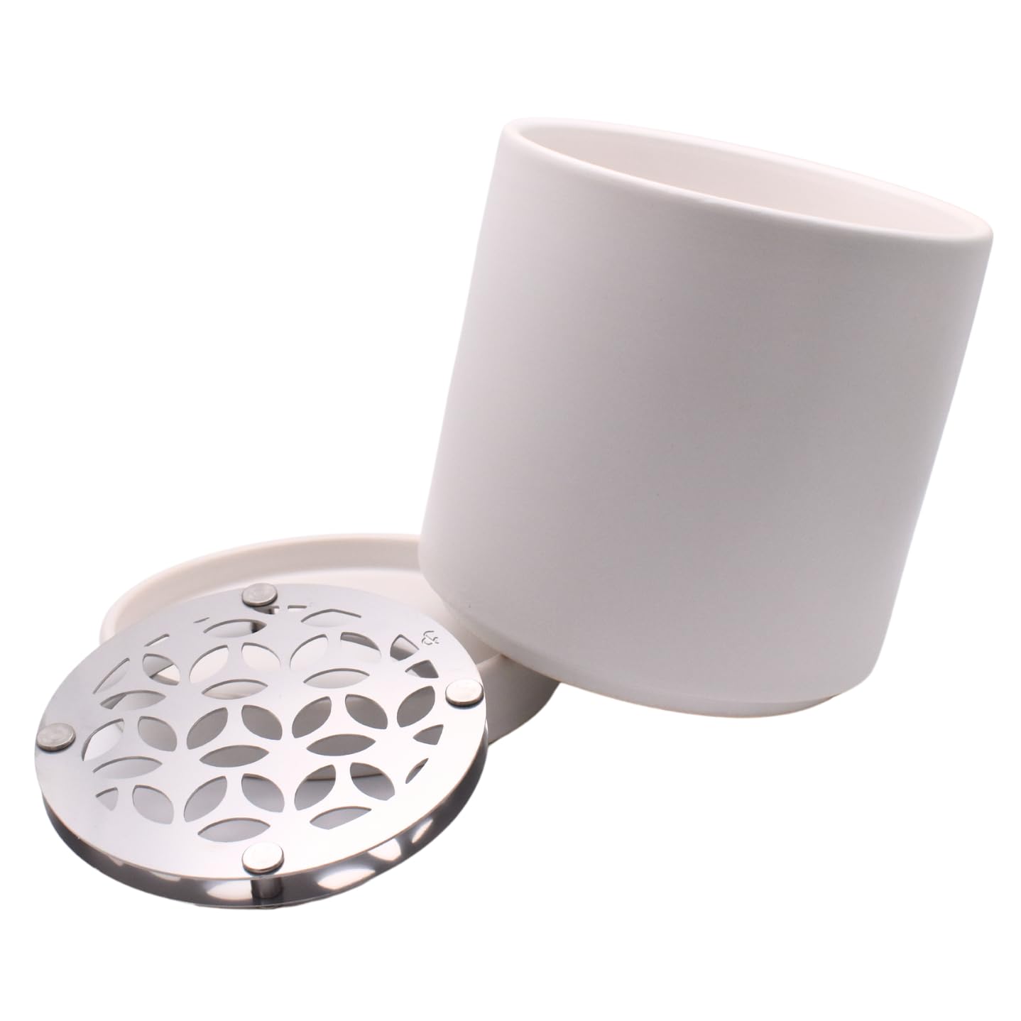 Ceramic Plant Pot and Saucer with OneWater System (5.25" Inches, Cylinder White)