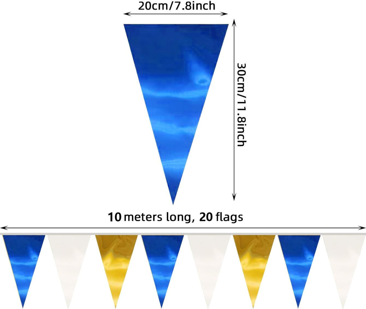 130FT Navy-Blue White Gold Triangle Pennant Banner Flag Metallic Fabric Bunting Garland for Christmas Graduation Retirement Birthday Wedding Bridal Shower Nautical Ahoy Achor Party Decorations Supply