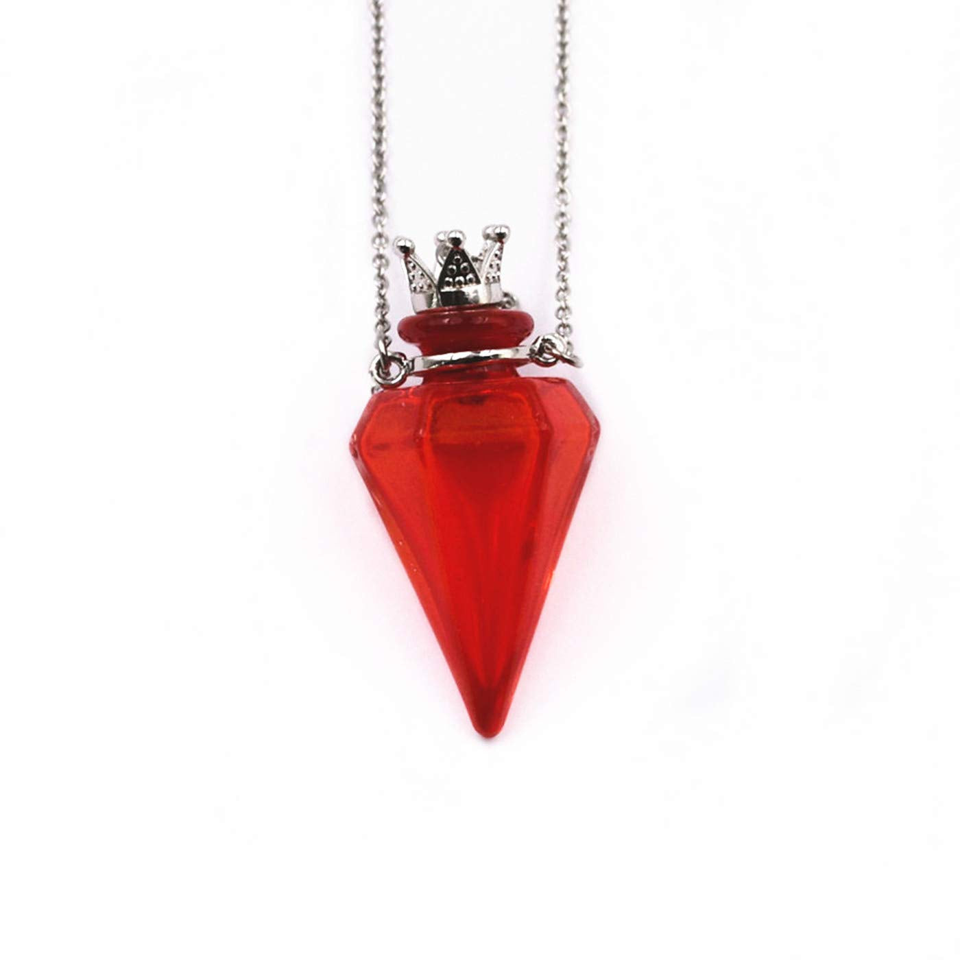 Colored glass Pendant Necklace Aromatherapy Perfume bottle necklace 50cm Stainless steel chain (Red)