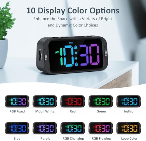 Odokee Digital Dual Alarm Clock for Bedroom with 0-100% Dimmable Display | RGB Electric Alarm Clock for Kids with Weekday/Weekend Mode - Loud Alarm for Heavy Sleepers with 5 Sounds Adjustable Volume