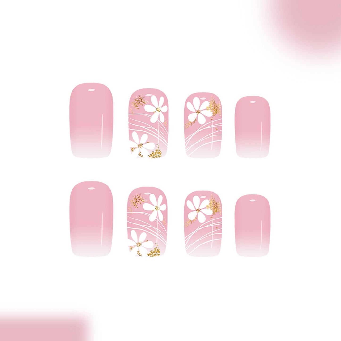 Square Press On Nails Short Fake Nails Flower Glitter With Gradient Design Pink False Nails Glossy Full Cover Artificial Reusable Stick On Nail Cute Acrylic Glue On Nail For Women Manicure Art 24pcs