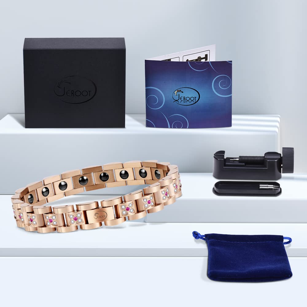 JEROOT Ultra Strength Magnetic Bracelet for Women | 3500-6000 Gauss Neodymium Magnets | Magnetic Therapy Jewelry with Adjustable Tool & Gift Packaging