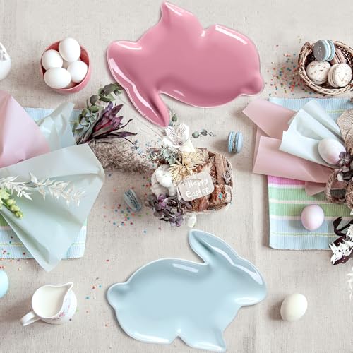 Jinei 4 Pcs Easter Bunny Shaped Plates Ceramic Serving Candy Dishes Rabbit Dinner Tray Salad Dessert Appetizer Plates Dinnerware for Easter Party Spring Garden Tea Party Supplies(Multicolor) - color: Multicolor