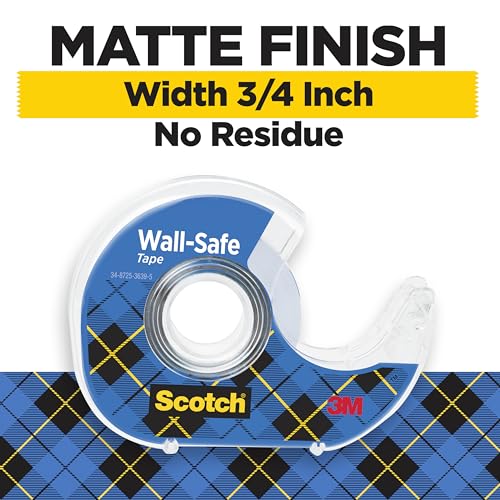 Scotch Wall-Safe Tape, 4 Dispensered Rolls, Sticks Securely, Removes Cleanly, Invisible, Designed for Displaying, Photo Safe, 3/4 in x 650 in (4183) - size: 4 Rolls