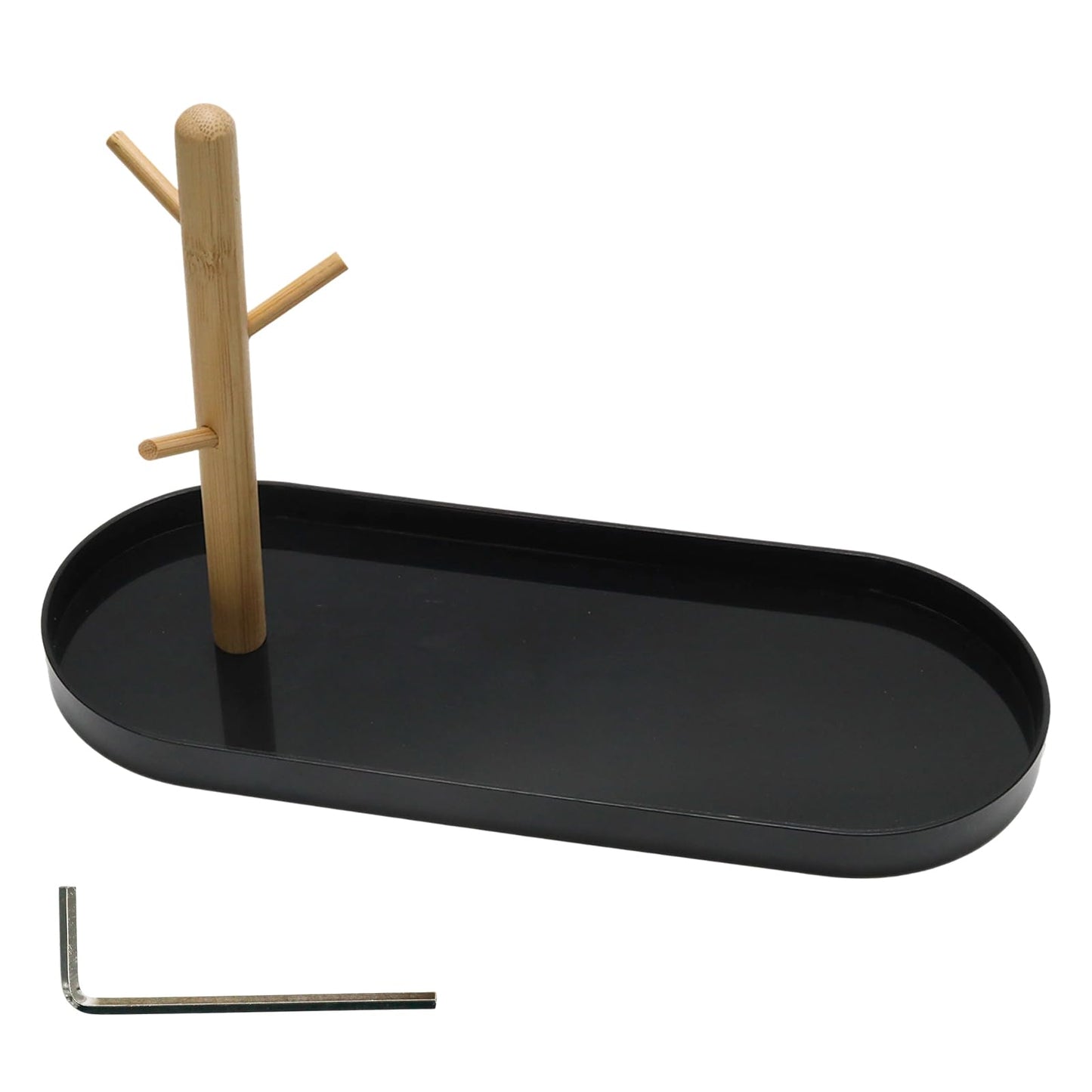 OYWOBET Black Multi-Functional Key Tray, Wood Key Bowl Jewelry Tray, 3-Tier Hanging Organizer for Entryway/Rings Phone Bracelets Watches