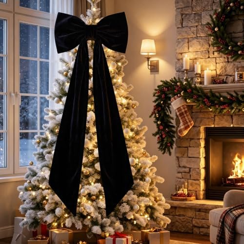 Gejoy 47 x 16 Inch Large Black Halloween Bows Velvet Bow for Front Door