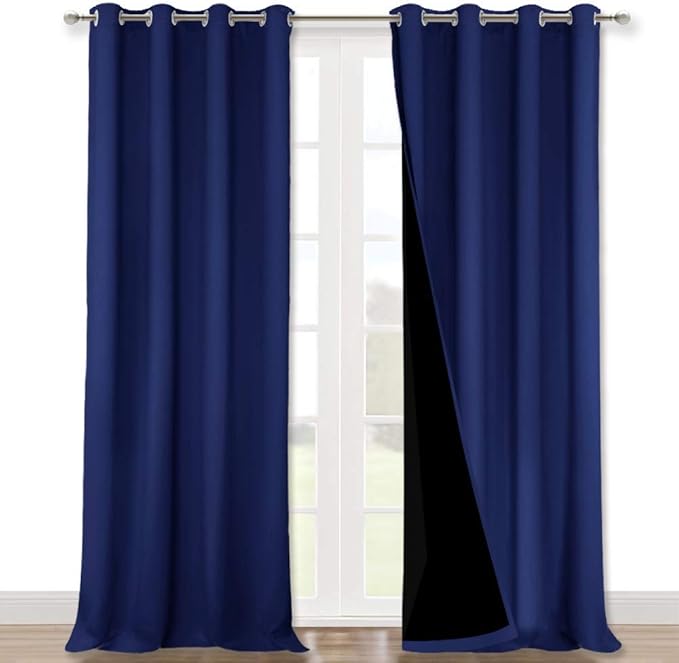 NICETOWN 100% Blackout Blinds, Laundry Room Decor Window Treatment Curtains, Thermal Insulated Energy Smart Drapes and Draperies for Villa, Hall and Studio, Royal Blue, Set of 2, 52 inches x 95 inches