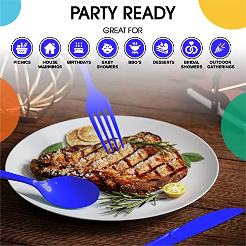 Party Solids Dark Blue Plastic Forks 200 Pcs Dark Blue Forks Disposable Utensils Heavy Duty Plastic Cutlery Set Disposable Cutlery Sets Flatware Sets Silverware Set Party Supplies & Party Tableware - color: Dark Blue