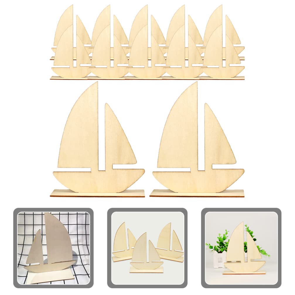 10pcs Sailboat Wood Slices Unfinished Wood Cutouts Rustic Blank Wood Sailing Slice Pieces Ornaments Hanging Embellishments for Beach Ocean Theme Party DIY Art Crafts Projects