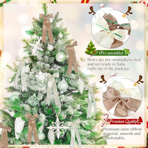 24 Pcs Christmas Tree Bows Decorations - Satin Ribbon Bows for Wreath, Tree Topper, Ornaments, Garland, Home, Staircase, Fireplace Decor