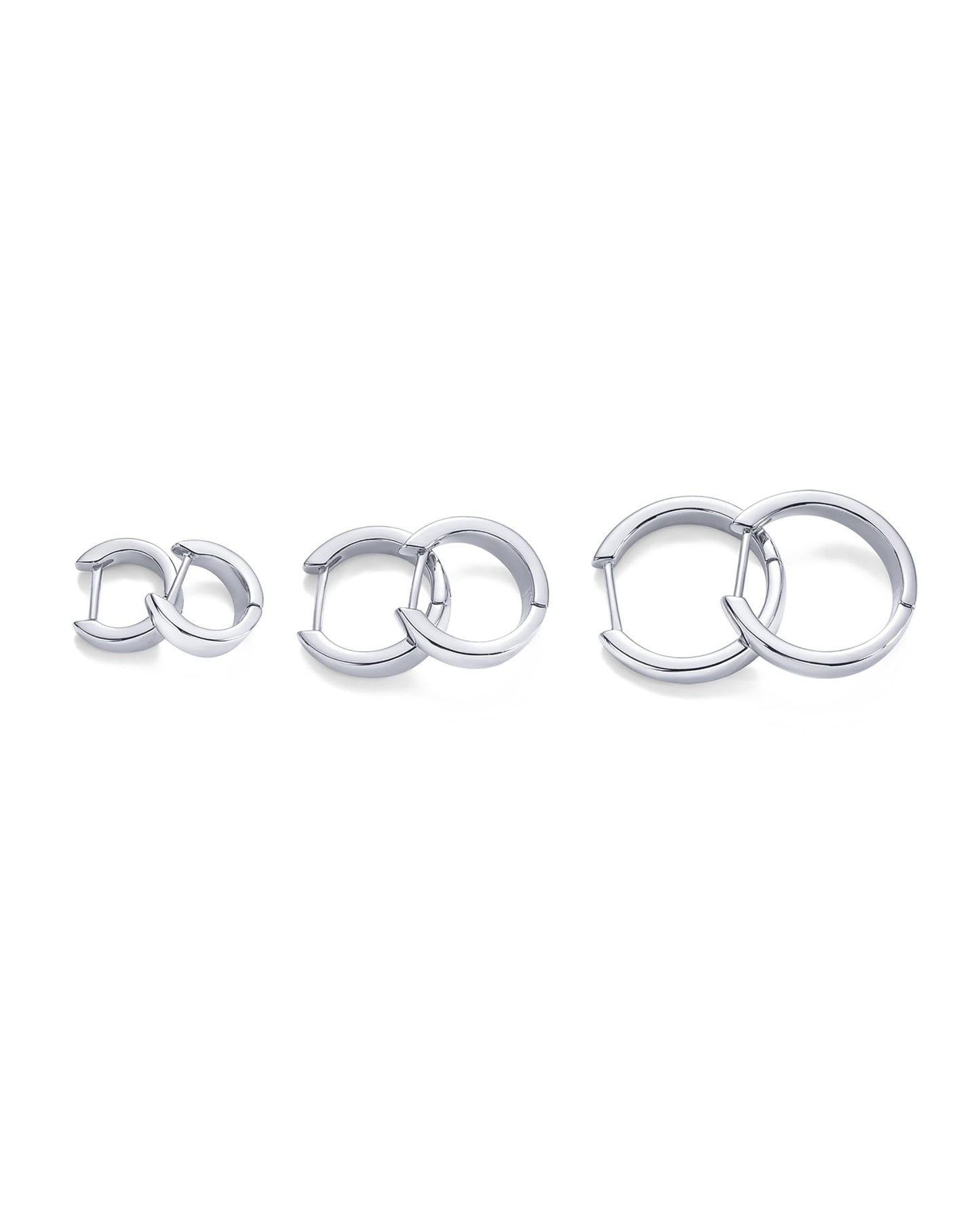 PAVOI Rhodium Plated 925 Sterling Silver Posts Three Pairs Small Hoop Earrings for Women - Wide Huggie Earscape Piercing Pack - Gold Hoop Earrings Set