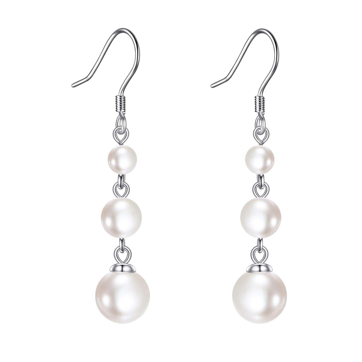 925 Sterling Silver Pearl Dangle Earrings Three Pearls Drop Jewelry Birthday Gifts for Women (Pearl)