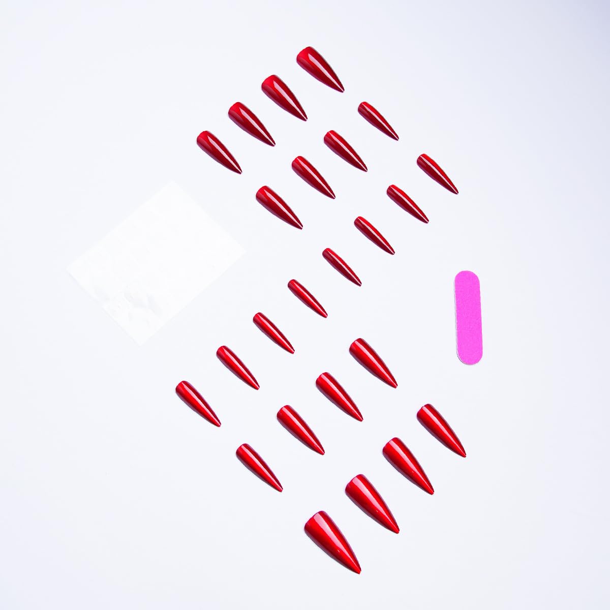 Red Press on Nails Long Stiletto Fake Nails Red Cat Eye False Nails with Design Glitter Glue on Nails Full Cover Stick on Nail Shiny Artificial Acrylic Nail for Women Manicure 24Pcs
