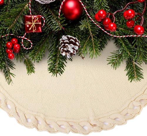 Mr. Pen- Christmas Tree Skirt, 36", Cream Knitted Christmas Skirt Tree
