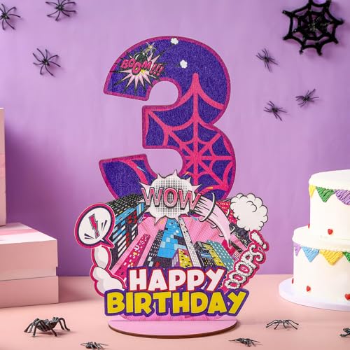 Baderke Pink Spider Theme Birthday Number Sign 16.7'' Purple Spider Birthday Centerpiece for Party Decor Wooden Table Photo Prop(3rd) - style: 3rd