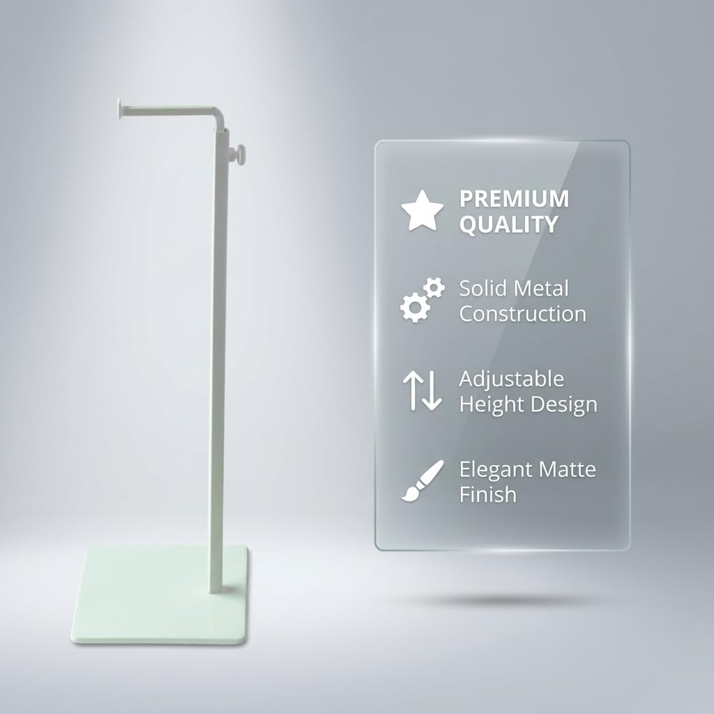 Single Hook Adjustable Purse Display Stand Metal Adjustable Handbag Bag Display Rack Holder (WHITE)