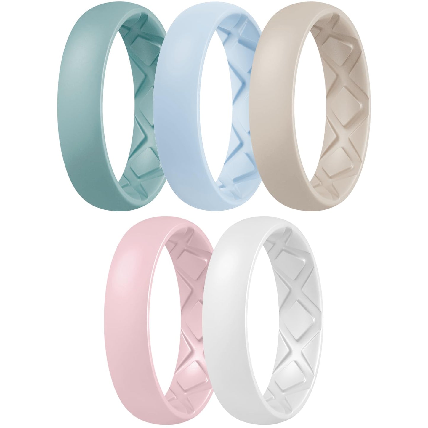 Egnaro Women's Engagement Rings, Silicone Inner Arc Ergonomic Breathable Design with half sizes, Rubber Wedding Band Rings，5.5mm Wide-2mm Thick