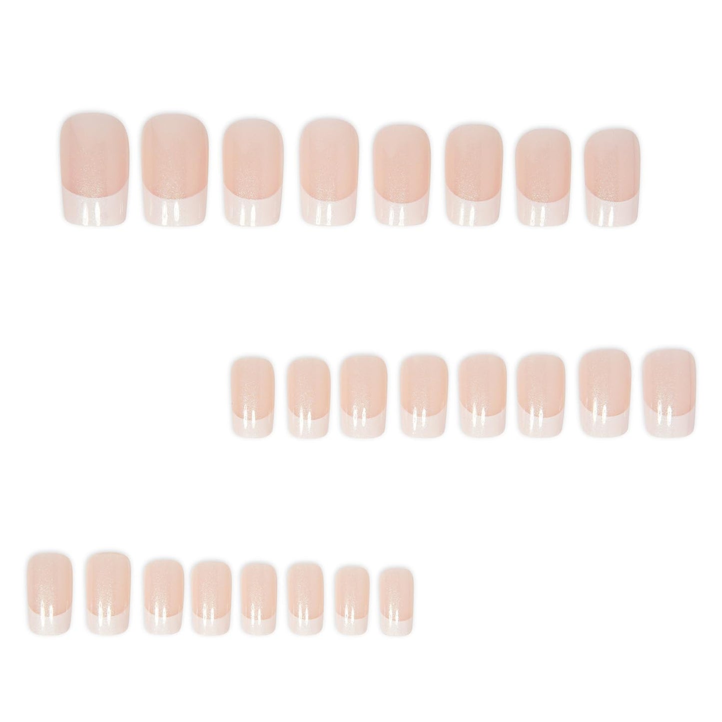 French Tip Press On Nails - Short Square, Glue On for Women Gift, Matte Gradient Supremely Fit Natural Stick On in 12 Sizes - 24 Pcs Fake Nails Kit