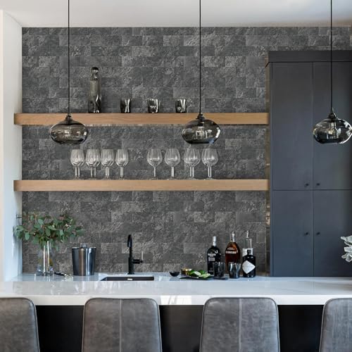 Vamos Tile 100 Pieces Peel and Stick Backsplash Tiles, 3" x 6" PVC Subway Tile, Black Slate Stick on Backsplash Tiles for Kitchen/Bathroom/Fireplace/Laundry/Camper - color: Black Slate