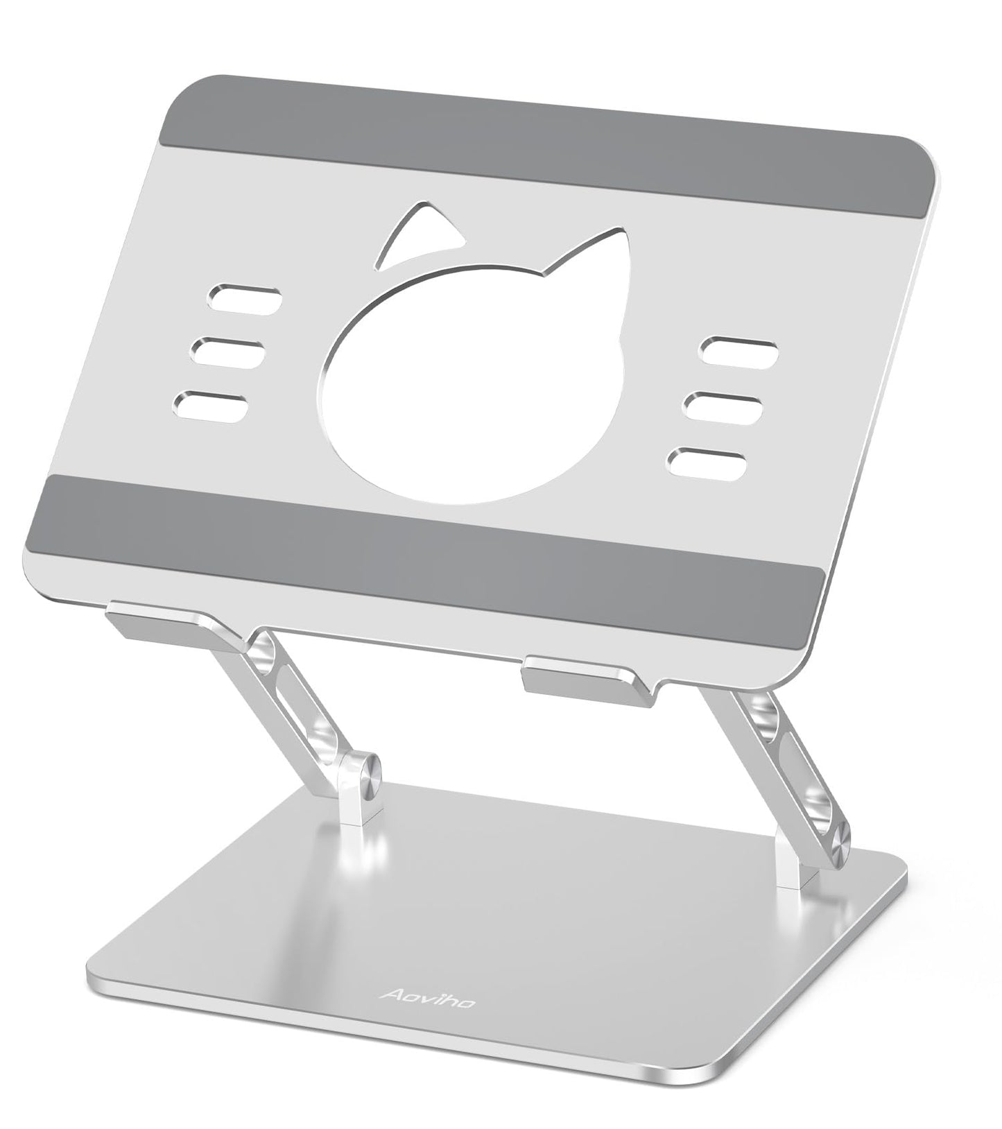 Aoviho Laptop Stand for Desk – Adjustable Aluminum Laptop Riser with Unique Cat-Shaped Cooling Vent, Portable Desk Gift & Decor, Compatible with MacBook Air Pro, Dell, HP, Lenovo (10"-17.3"), Silver