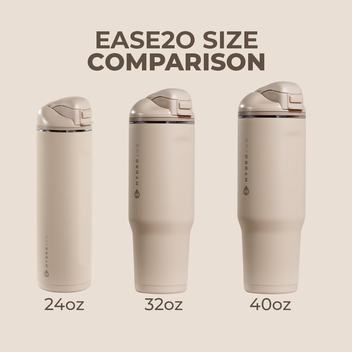 HydroJug Ease2o Water Bottle with Straw & Chug Lid, Stainless Steel, Vented Cap to Help Reduce Pressure, Water-Level Window, Cup Holder Friendly, Non-Slip Base – 32oz, Dune