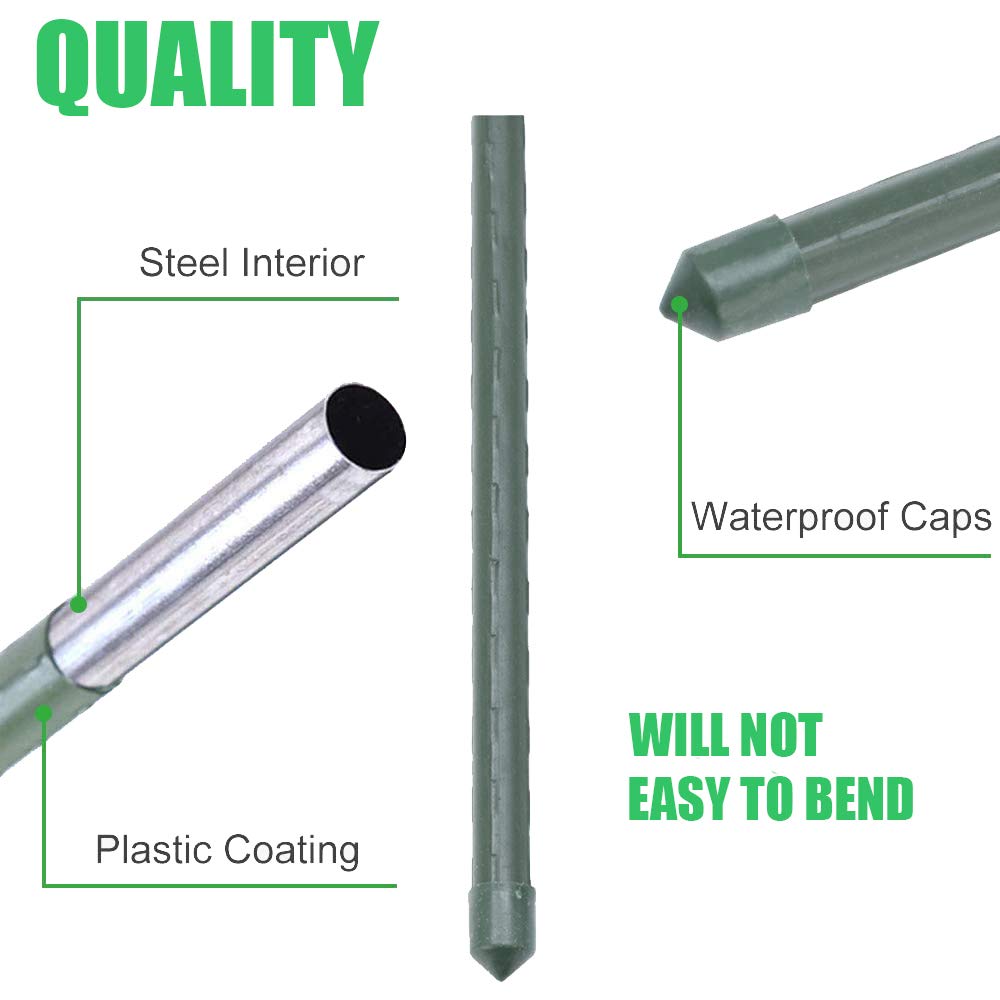 Mininfa Steel Plant Stakes 6 Feet, Plastic Coated Metal Garden Stakes Supports Climbing for Tomatoes, Trees, Beans, 10 Pack